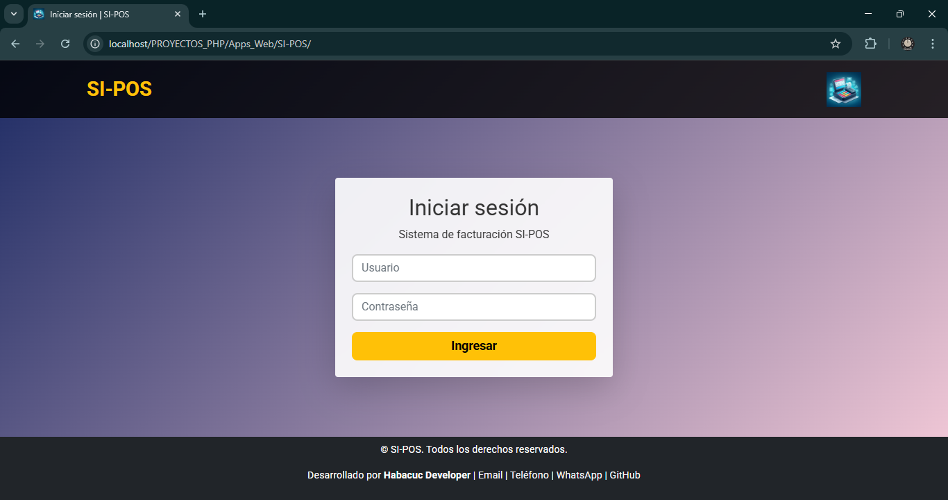 Captura de pantalla del proyecto SI-POS, sistema de gestión para punto de venta